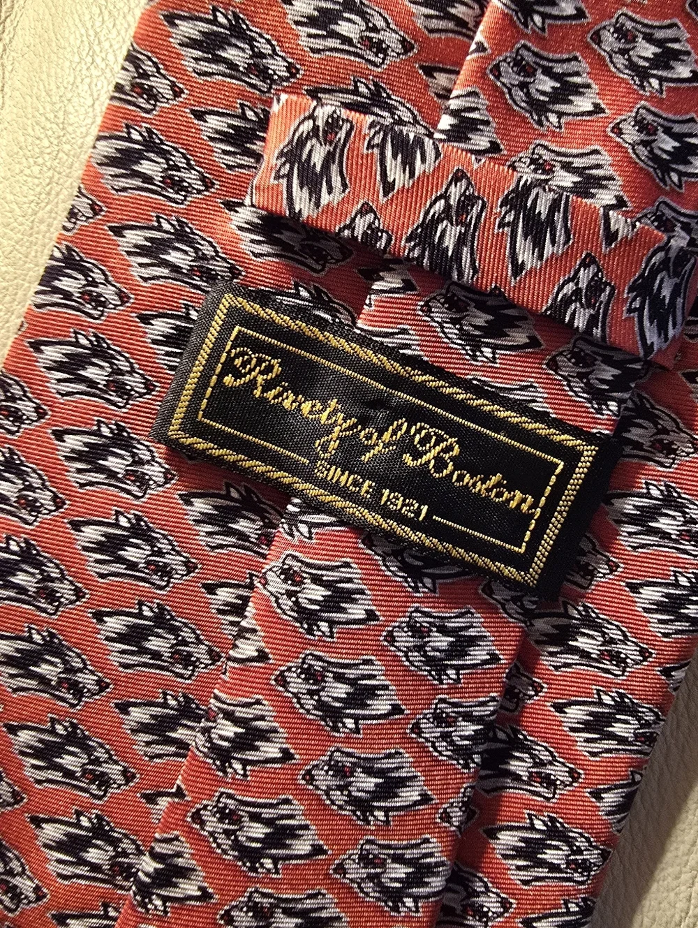 Rivetz Of Boston NC State Wolfpack Orange Silk Necktie Tuffy North Carolina